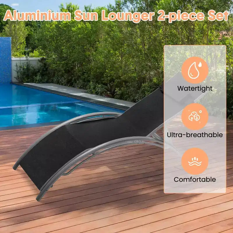 2er-Set Gartenliegestühle mit verstellbarer Rückenlehne, wetterfeste Sonnenliegen für Garten, Balkon und Strand