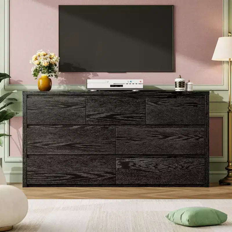 Cómoda de 7 cajones para dormitorio, cajonera moderna ancha, cómoda grande de madera y organizador de almacenamiento para sala de estar, pasillo y recibidor
