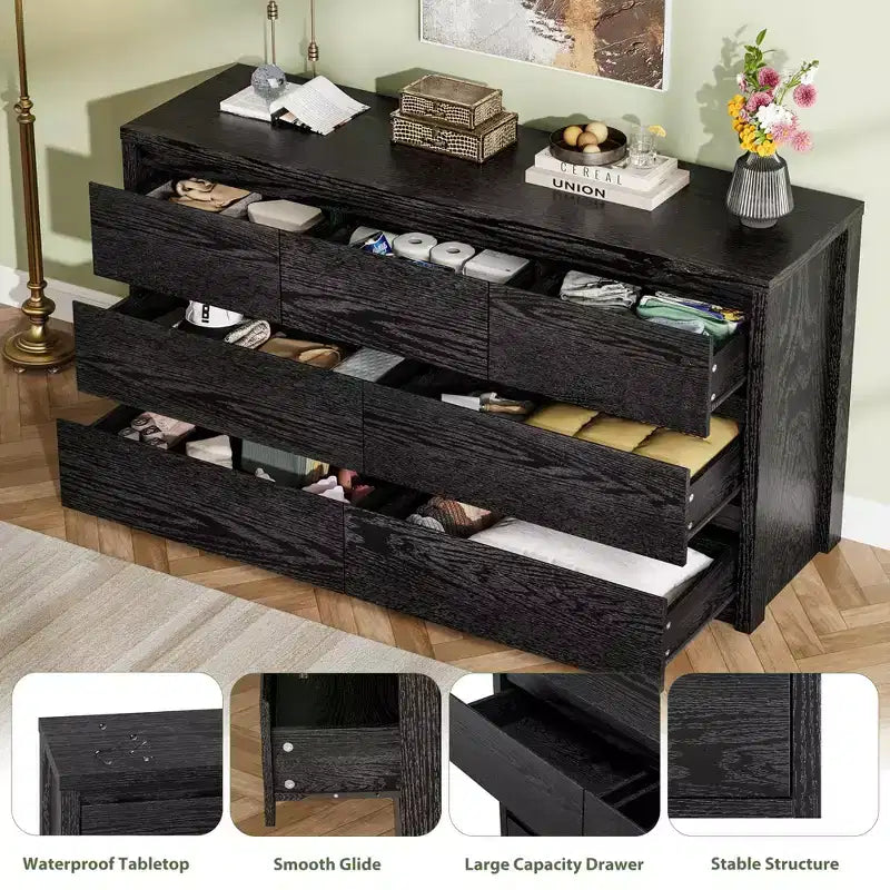 Kommode mit 7 Schubladen fürs Schlafzimmer, breite moderne Schubladenkommode, große Holzkommode und Aufbewahrungsschrank fürs Wohnzimmer, den Flur und Eingangsbereich