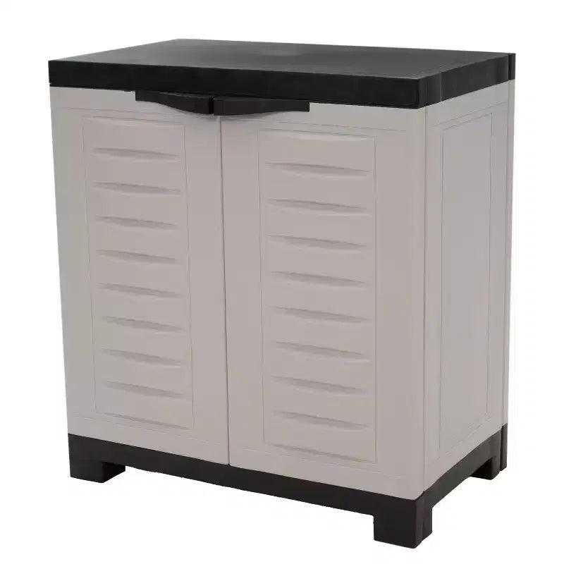 Gabinete utilitario resistente de plástico gris y negro de 26 con dos puertas