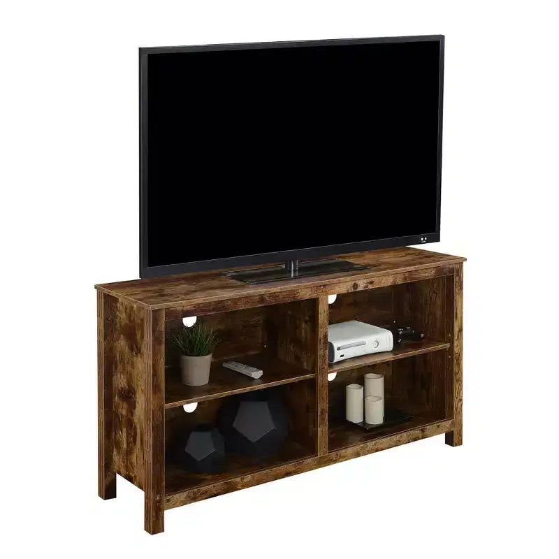 Mueble alto para TV de hasta 65" con estantes, acabado de madera de granero: estilo moderno, estructura de MDF, estante fijo