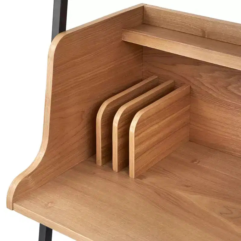 Schreibtisch mit Regalen, Natur/Schwarz: Industriestil, Furnieroberfläche, Metallgestell, offene Ablage