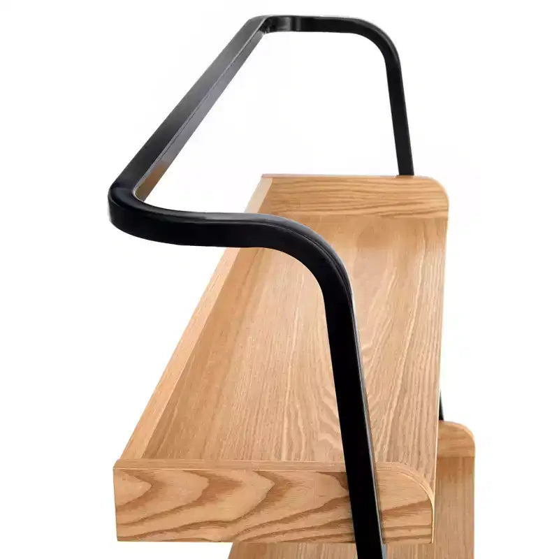 Schreibtisch mit Regalen, Natur/Schwarz: Industriestil, Furnieroberfläche, Metallgestell, offene Ablage