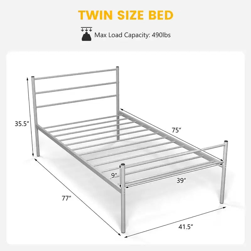 Metallbettgestell für Einzelbett, Matratzenunterbau, kein Boxspring erforderlich