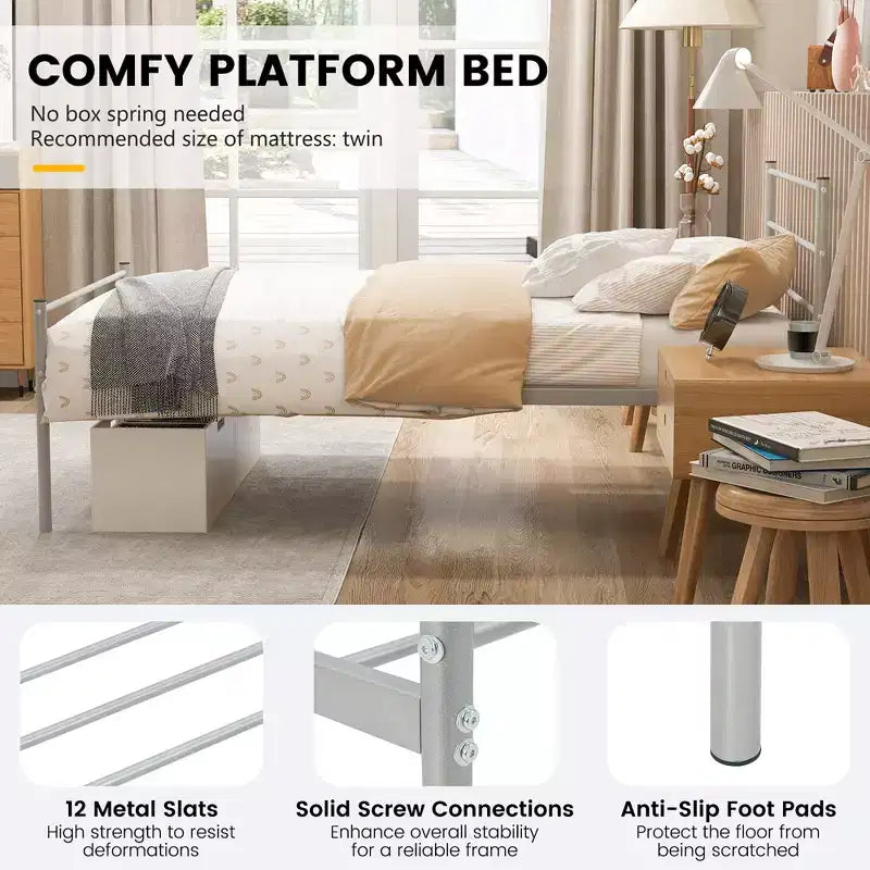 Metallbettgestell für Einzelbett, Matratzenunterbau, kein Boxspring erforderlich