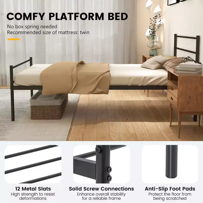 Metallbettgestell für Einzelbett, Matratzenunterbau, kein Boxspring erforderlich