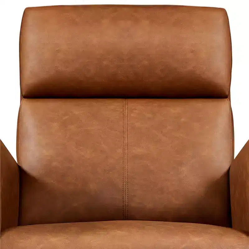 Silla mecedora tapizada en cuero sintético con patas de madera de caucho, marrón