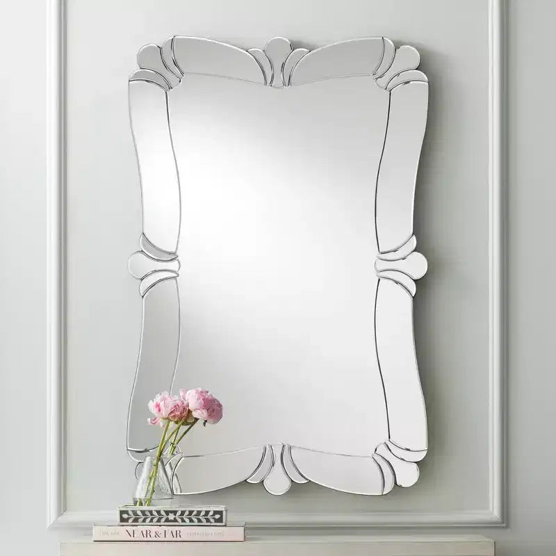 Espejo decorativo rectangular para tocador, con borde biselado moderno, marco de vidrio con diseño floral, 26 de ancho, para baño o dormitorio