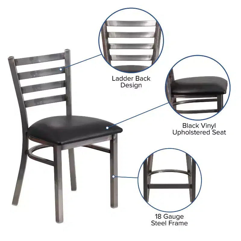 Juego de 2 sillas metálicas para restaurante con respaldo de escalera y acabado transparente