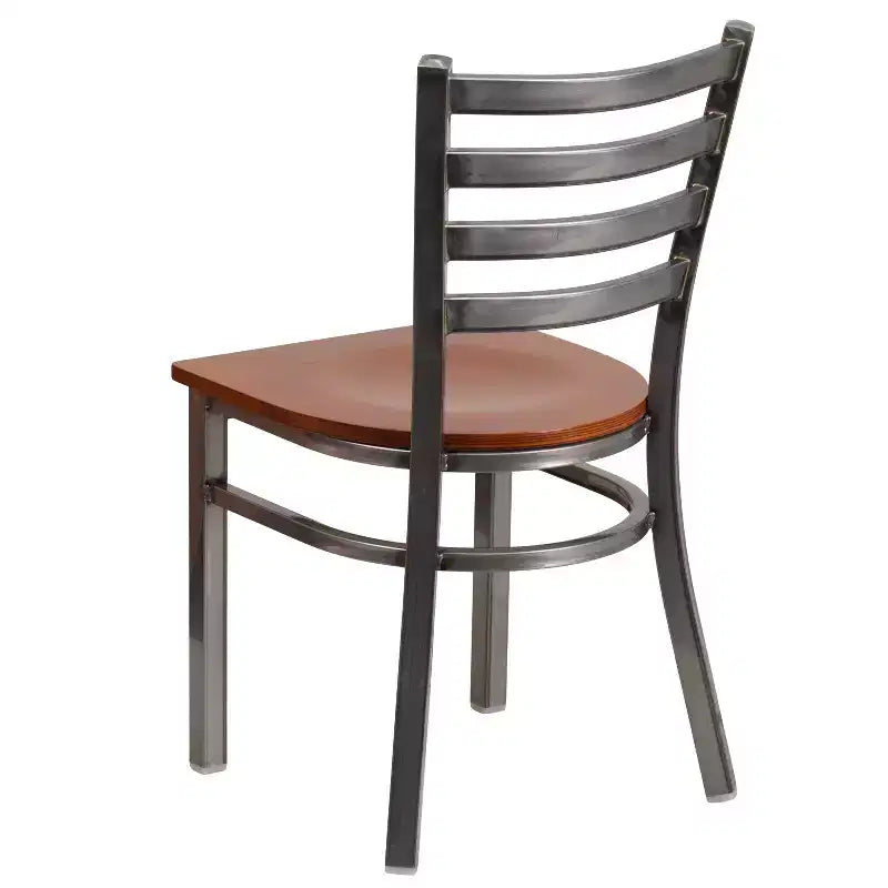 Juego de 2 sillas metálicas para restaurante con respaldo de escalera y acabado transparente
