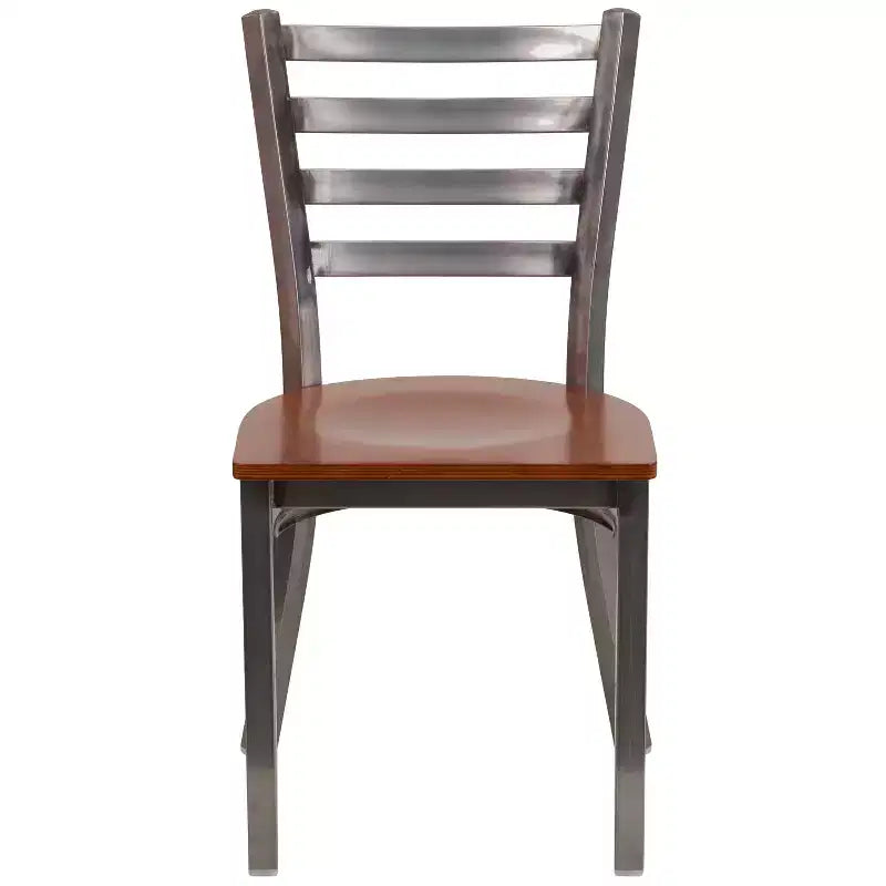 Juego de 2 sillas metálicas para restaurante con respaldo de escalera y acabado transparente