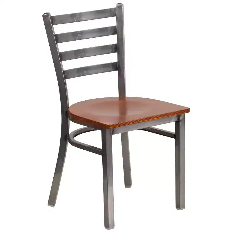 Juego de 2 sillas metálicas para restaurante con respaldo de escalera y acabado transparente