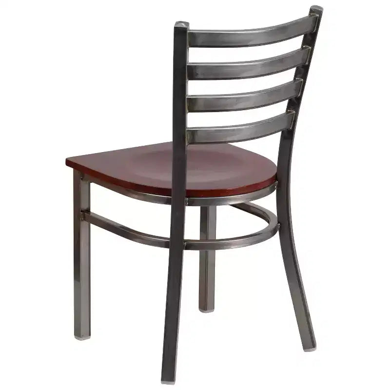 Juego de 2 sillas metálicas para restaurante con respaldo de escalera y acabado transparente
