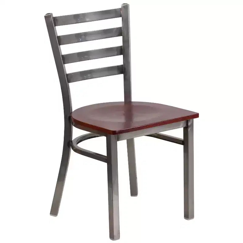 Juego de 2 sillas metálicas para restaurante con respaldo de escalera y acabado transparente