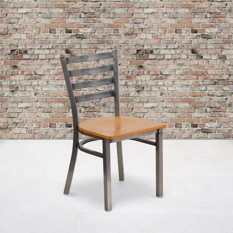 Juego de 2 sillas metálicas para restaurante con respaldo de escalera y acabado transparente