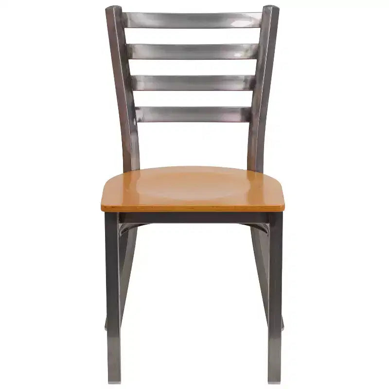 Juego de 2 sillas metálicas para restaurante con respaldo de escalera y acabado transparente