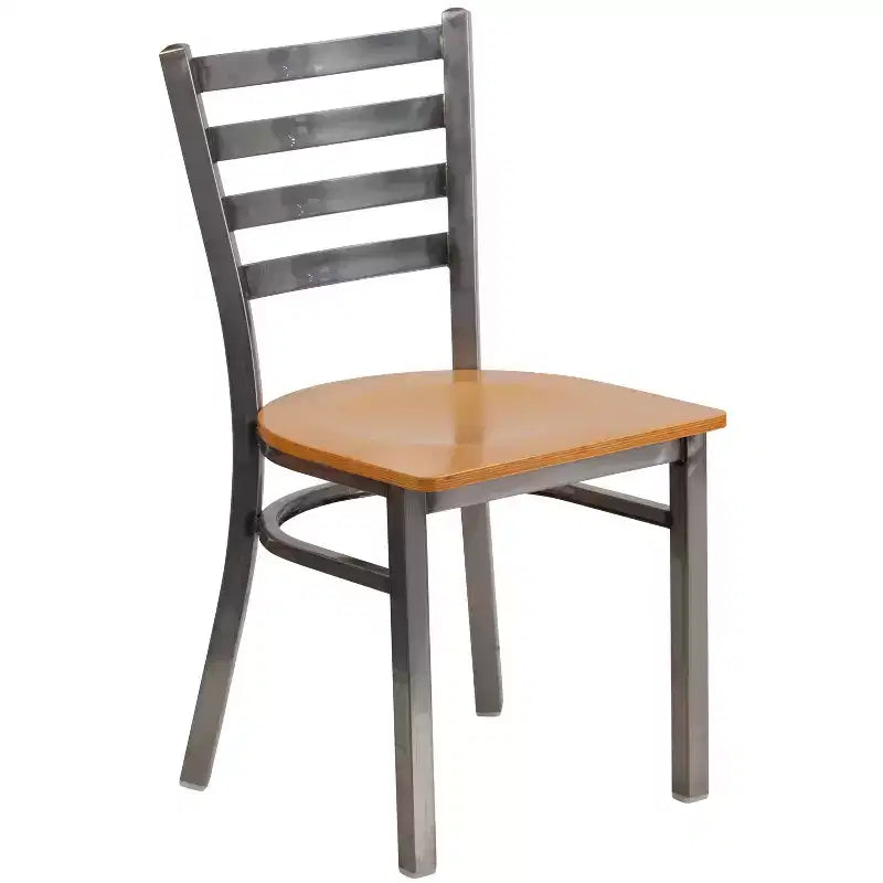 Juego de 2 sillas metálicas para restaurante con respaldo de escalera y acabado transparente