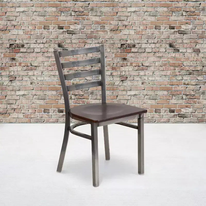 Juego de 2 sillas metálicas para restaurante con respaldo de escalera y acabado transparente