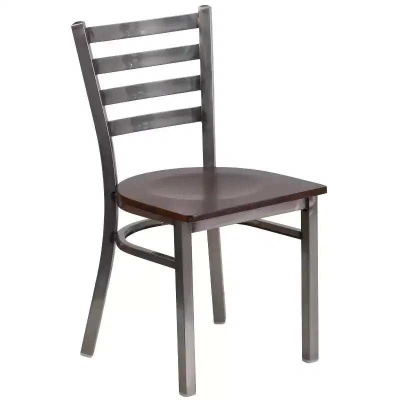 Juego de 2 sillas metálicas para restaurante con respaldo de escalera y acabado transparente