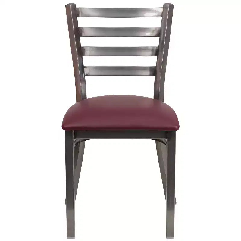 Juego de 2 sillas metálicas para restaurante con respaldo de escalera y acabado transparente