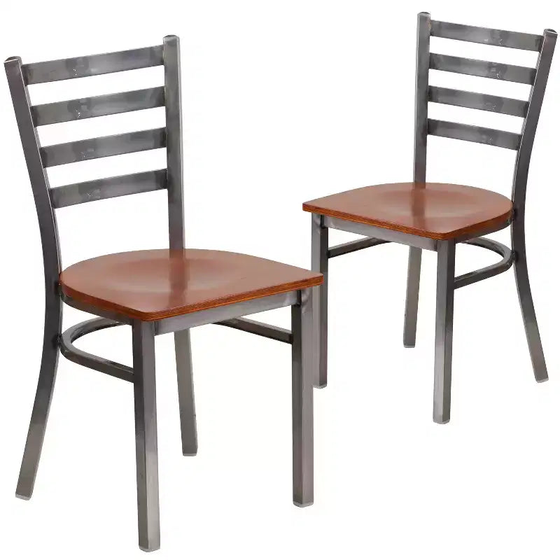 2er-Pack Restaurantstühle aus Metall mit transparenter Lackierung und Leiterlehne