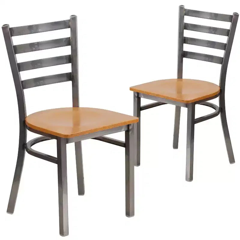 2er-Pack Restaurantstühle aus Metall mit transparenter Lackierung und Leiterlehne