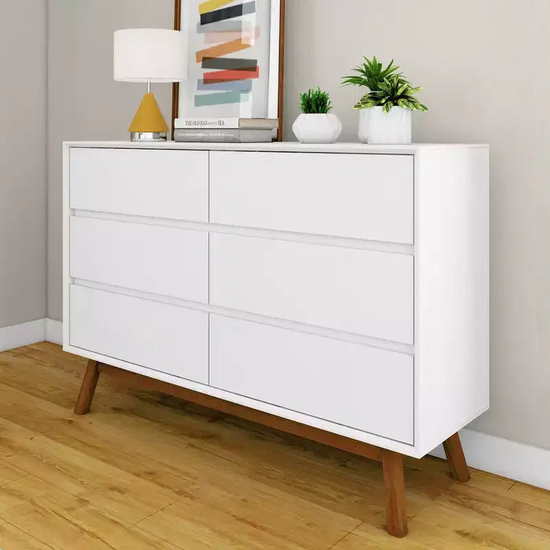Cómoda de 6 cajones, cómodas y cajonera de almacenamiento de madera maciza para dormitorio