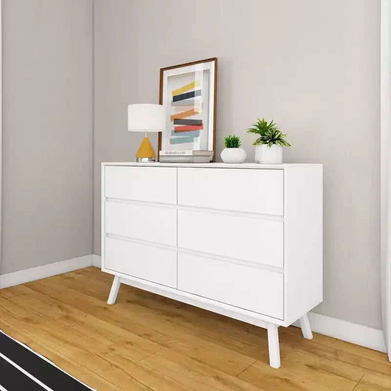 Cómoda de 6 cajones, cómodas y cajonera de almacenamiento de madera maciza para dormitorio