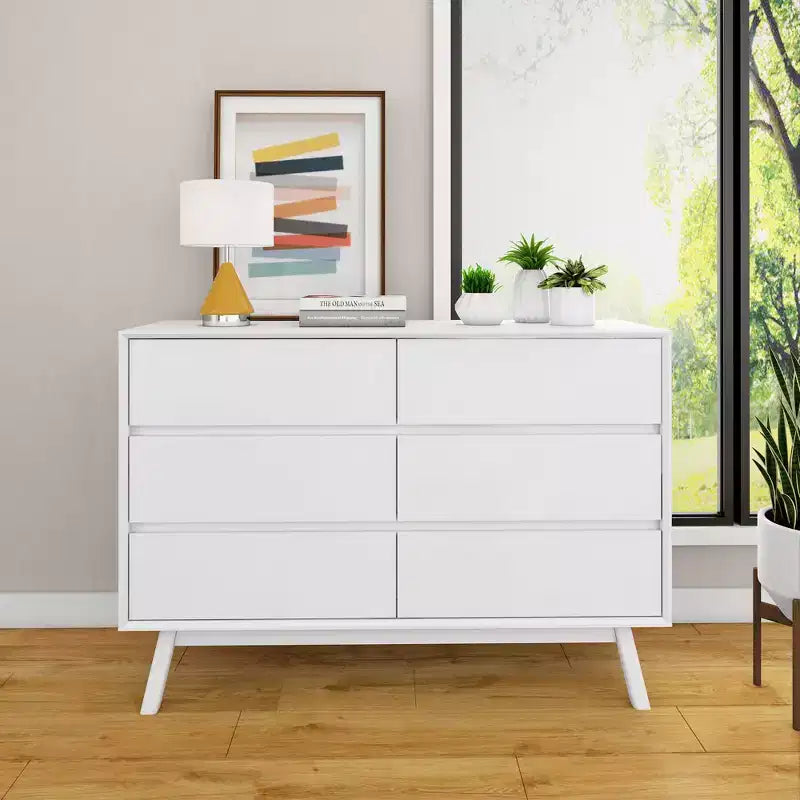 Cómoda de 6 cajones, cómodas y cajonera de almacenamiento de madera maciza para dormitorio