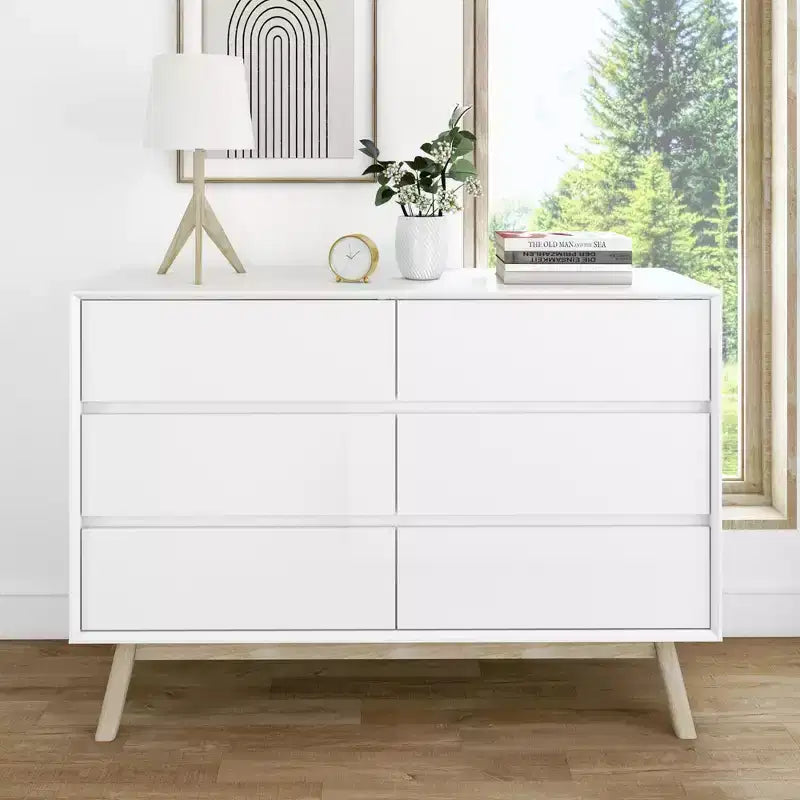 Cómoda de 6 cajones, cómodas y cajonera de almacenamiento de madera maciza para dormitorio