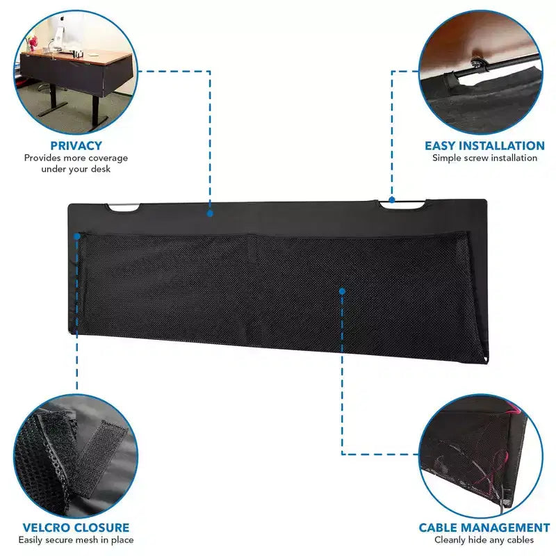 Sichtschutz für unter dem Schreibtisch an Sitz-Steh-Arbeitsplätzen mit Kabelmanagement und Organizerfächern | Schreibtischblende | 41 Inches Wide