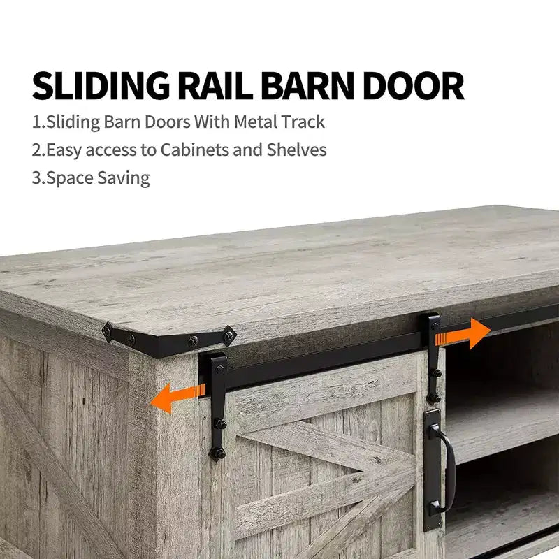 Mesa de centro resistente de estilo rústico con puertas corredizas de granero y estantes de almacenamiento para sala de estar, estudio, sala familiar u oficina