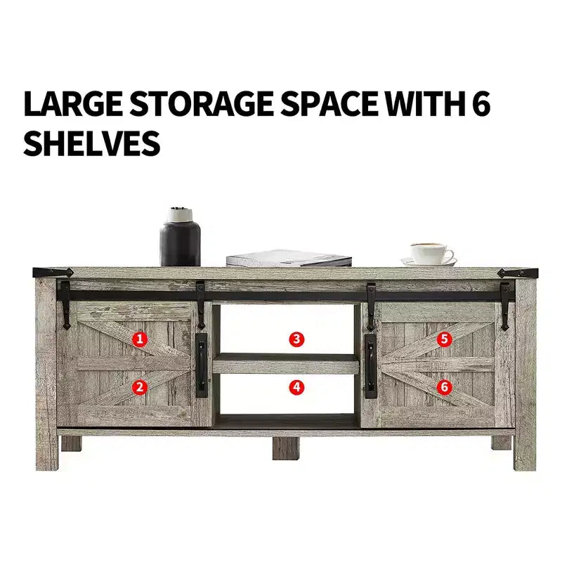 Mesa de centro resistente de estilo rústico con puertas corredizas de granero y estantes de almacenamiento para sala de estar, estudio, sala familiar u oficina