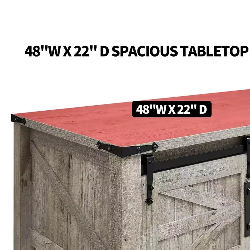 Mesa de centro resistente de estilo rústico con puertas corredizas de granero y estantes de almacenamiento para sala de estar, estudio, sala familiar u oficina