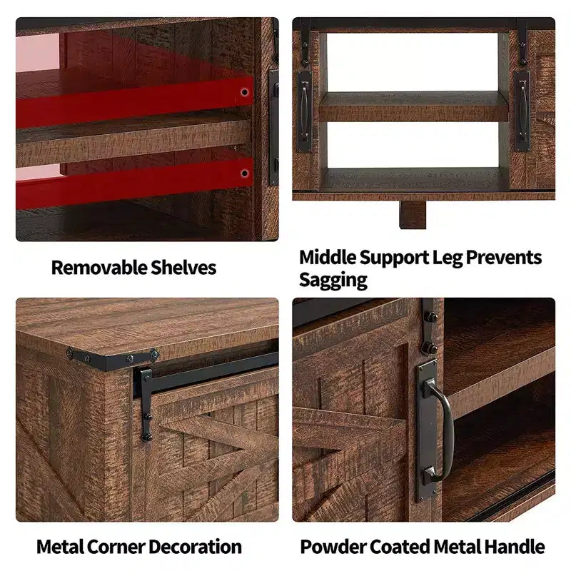 Mesa de centro resistente de estilo rústico con puertas corredizas de granero y estantes de almacenamiento para sala de estar, estudio, sala familiar u oficina