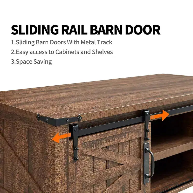 Mesa de centro resistente de estilo rústico con puertas corredizas de granero y estantes de almacenamiento para sala de estar, estudio, sala familiar u oficina