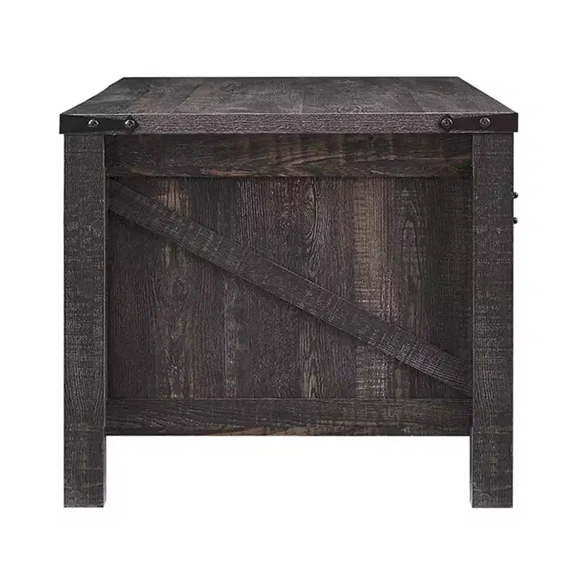 Mesa de centro resistente de estilo rústico con puertas corredizas de granero y estantes de almacenamiento para sala de estar, estudio, sala familiar u oficina