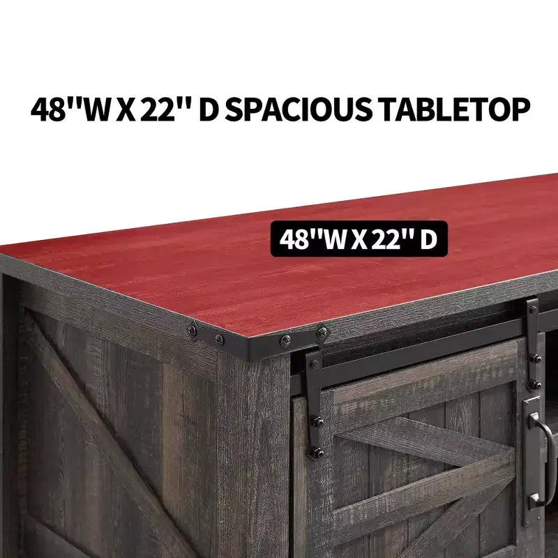 Mesa de centro resistente de estilo rústico con puertas corredizas de granero y estantes de almacenamiento para sala de estar, estudio, sala familiar u oficina