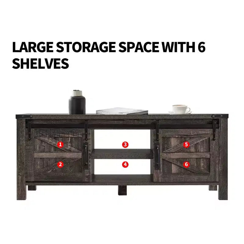 Mesa de centro resistente de estilo rústico con puertas corredizas de granero y estantes de almacenamiento para sala de estar, estudio, sala familiar u oficina