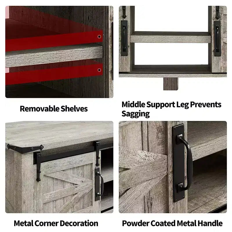 Mesa de centro resistente de estilo rústico con puertas corredizas de granero y estantes de almacenamiento para sala de estar, estudio, sala familiar u oficina