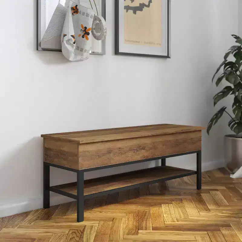 Aufbewahrungsbank im Landhausstil mit unterem Regal, ideal für Eingangsbereich, Hauswirtschaftsraum oder Schlafzimmer