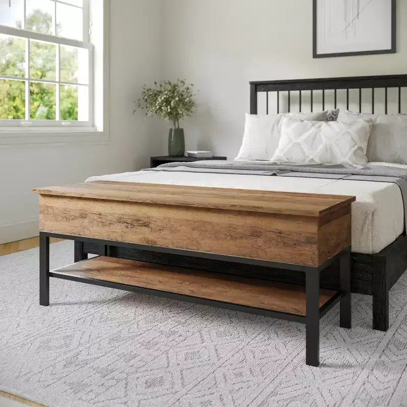 Aufbewahrungsbank im Landhausstil mit unterem Regal, ideal für Eingangsbereich, Hauswirtschaftsraum oder Schlafzimmer