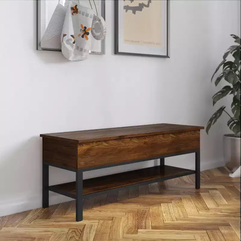 Banco de almacenamiento estilo granja para recibidor con estante inferior, ideal para recibidor, vestíbulo o dormitorio