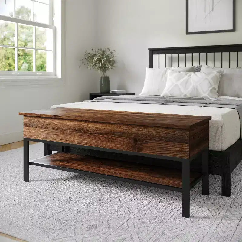 Aufbewahrungsbank im Landhausstil mit unterem Regal, ideal für Eingangsbereich, Hauswirtschaftsraum oder Schlafzimmer