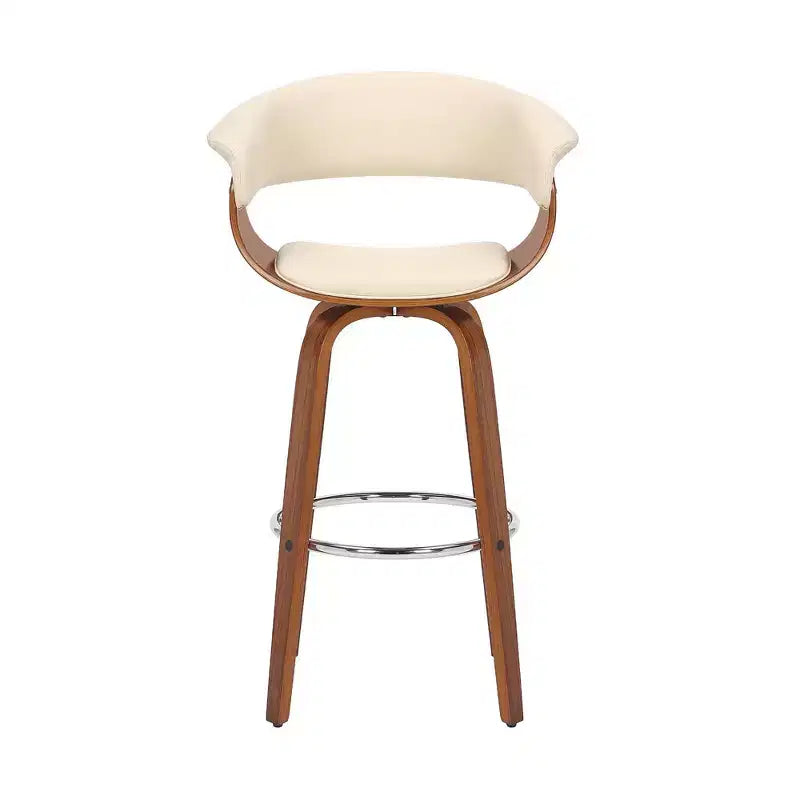 Taburete giratorio de bar de cuero sintético y madera para barra