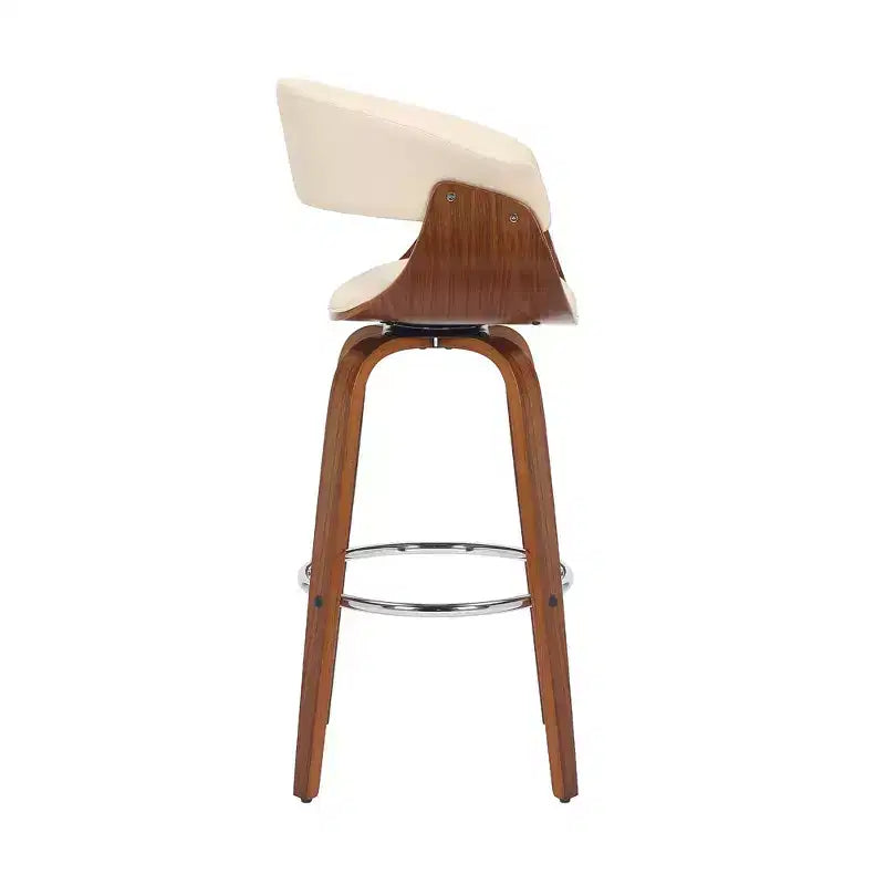 Taburete giratorio de bar de cuero sintético y madera para barra