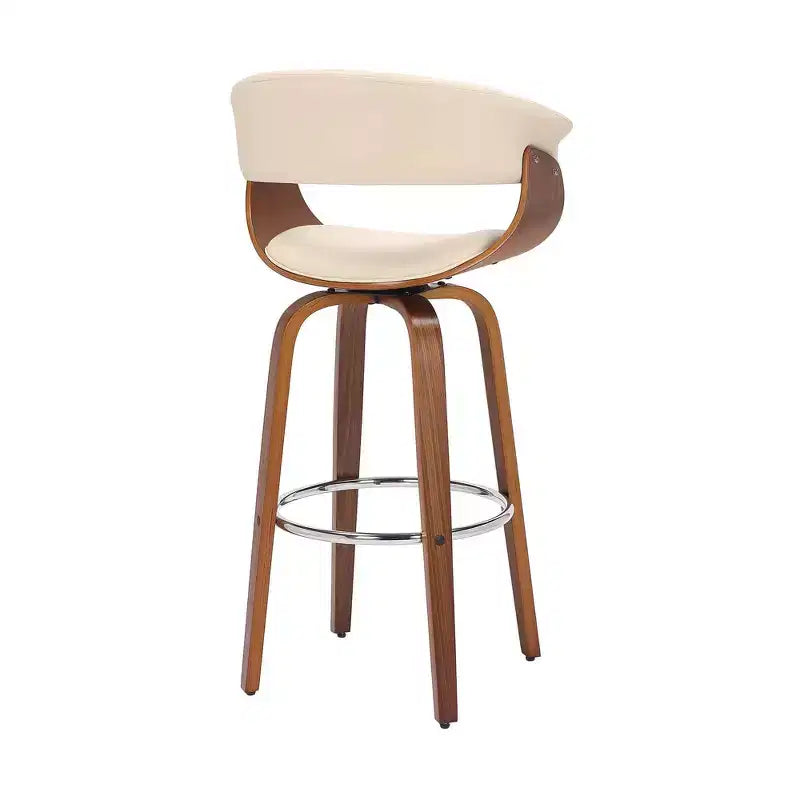Taburete giratorio de bar de cuero sintético y madera para barra