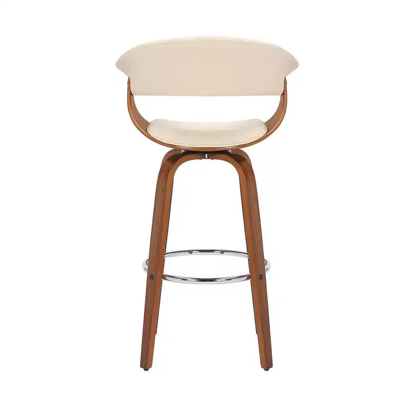 Taburete giratorio de bar de cuero sintético y madera para barra