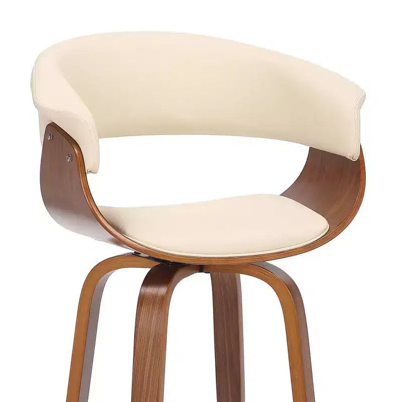 Taburete giratorio de bar de cuero sintético y madera para barra