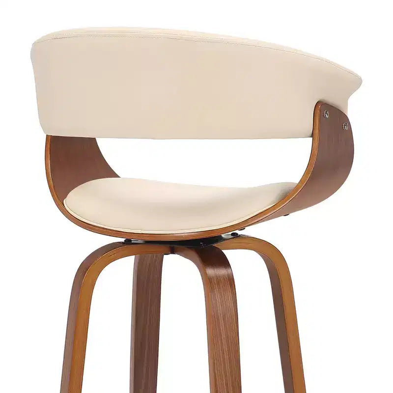 Taburete giratorio de bar de cuero sintético y madera para barra